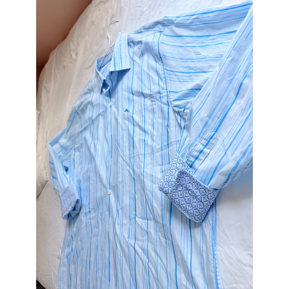 Tommy Bahama Sarasota Stretch Mens Blue White Striped Button Down Shirt L/S - Picture 3 of 11